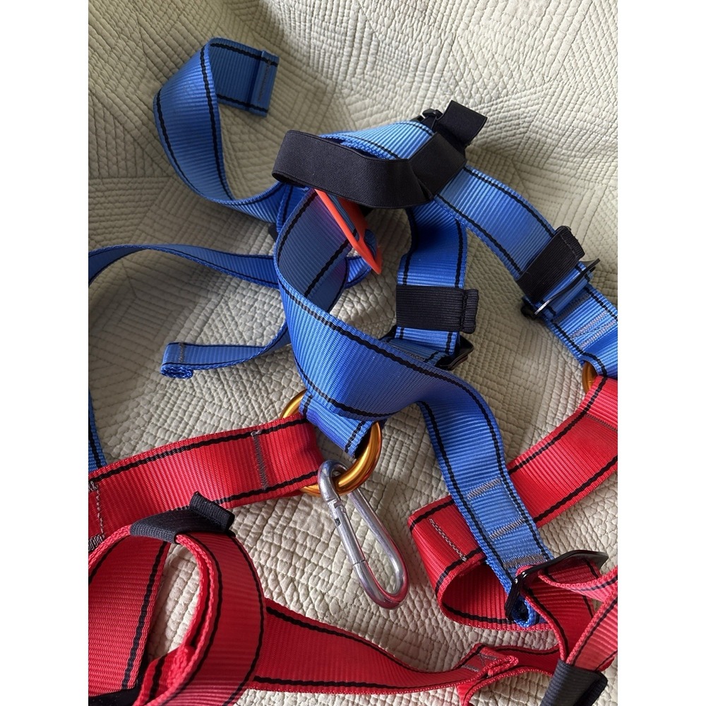Safety Harness Full Body Climbing/Fall Protection wCarabiner Adjustable Red Blue